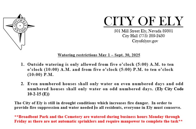 2025 watering restrictions in the City of Ely