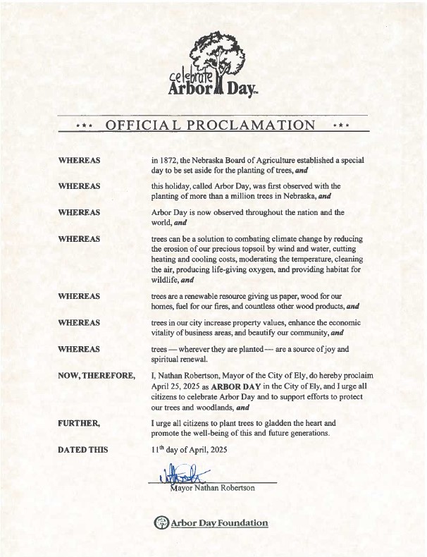 Arbor Day in the City of Ely, NV