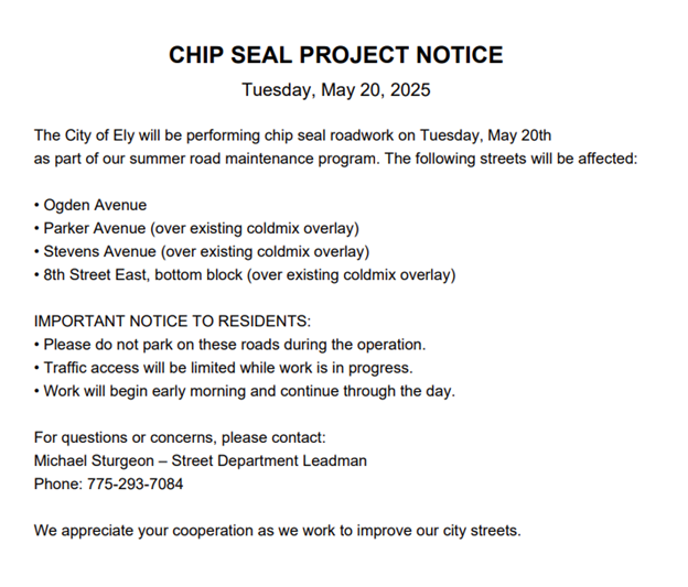 chip seal project in Ely, NV