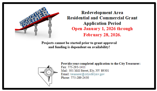 Redevelopment Area Grant application period in Ely, NV