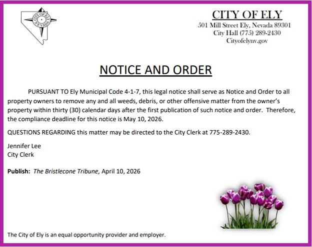 Notice and Orders for Clean up in City of Ely