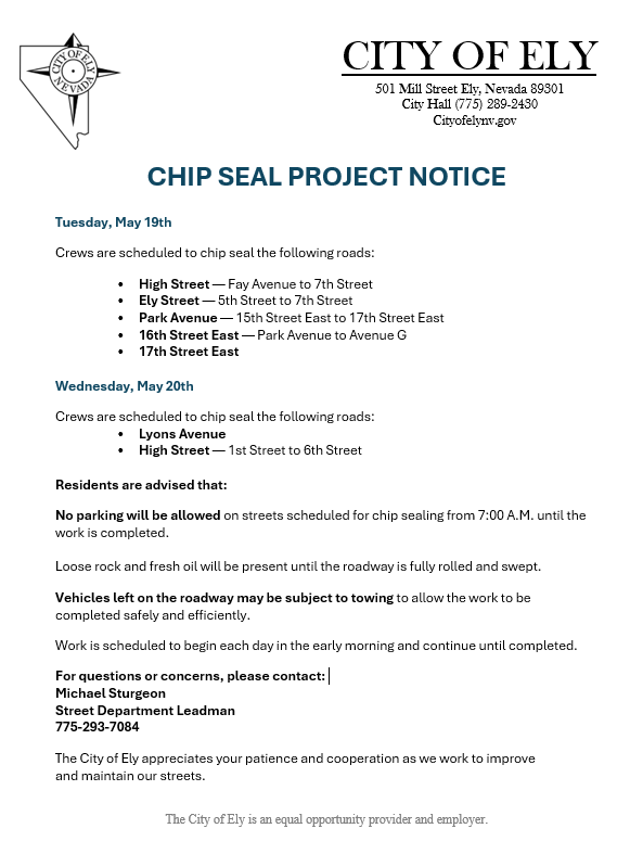 Chip Seal Project Notice