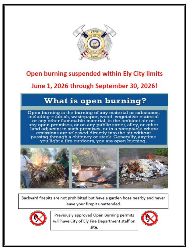 Open Burning suspended in Ely, NV