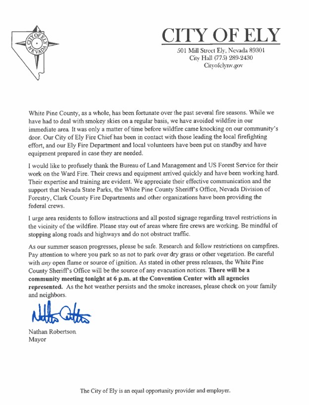 Ward Fire statement from Mayor Robertson