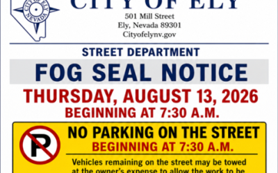 City of Ely to do fog sealing August 13, 2026