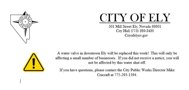 Water shut off in ely nv
